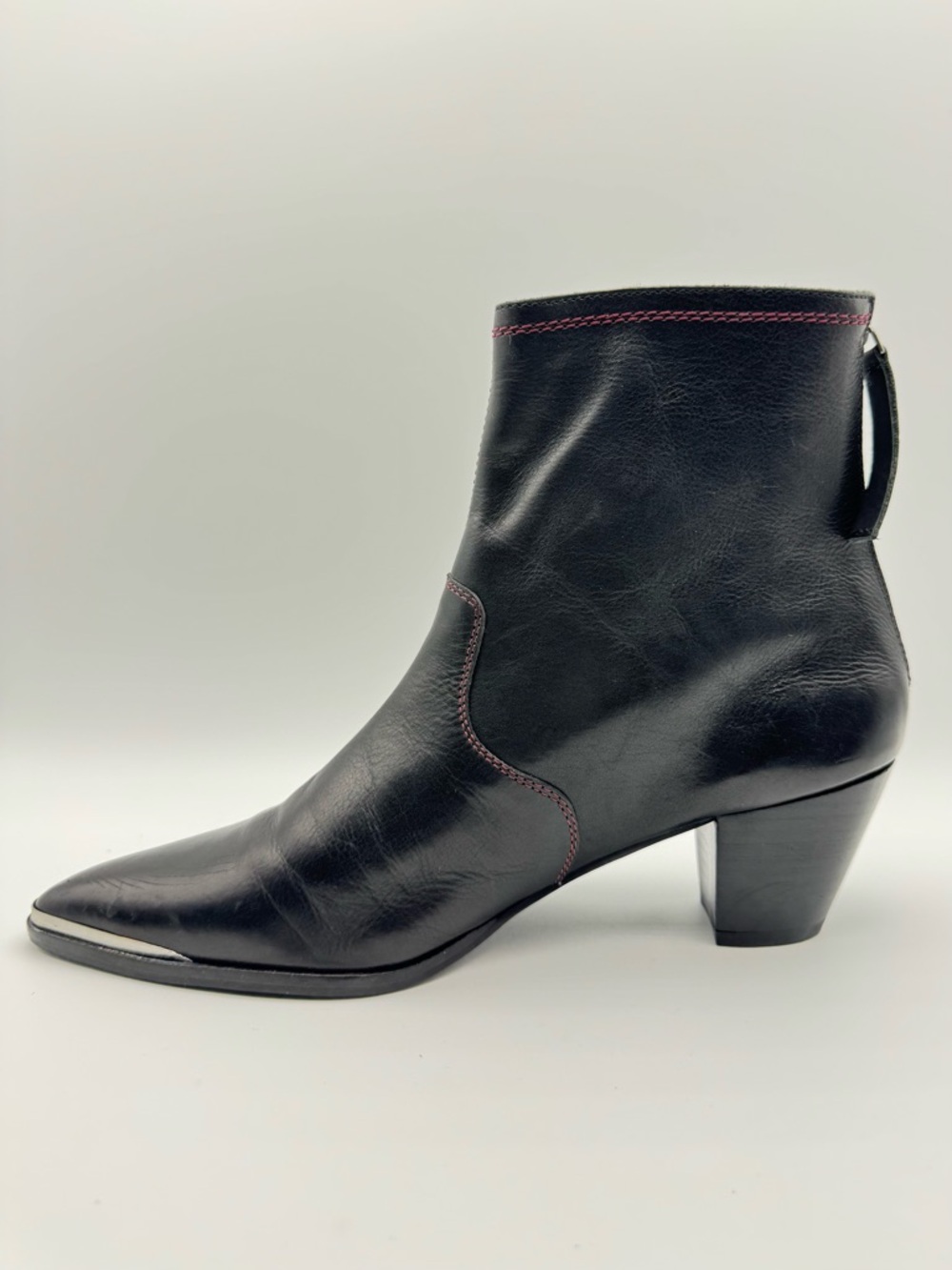 OneTeaspoon Sanderson Leather Ankle Boot w Point Toe, Contrast Stiching